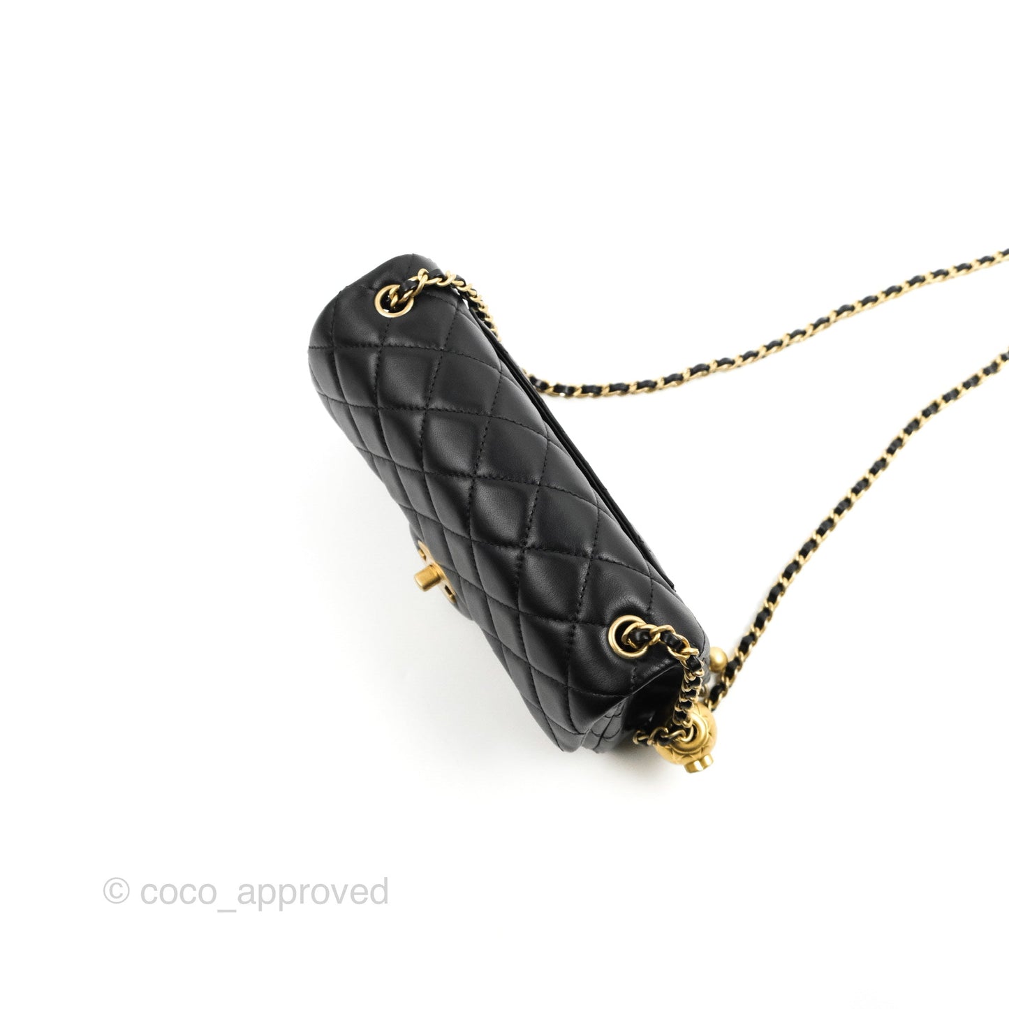 Chanel Mini Rectangular Pearl Crush Quilted Black Lambskin Aged Gold Hardware