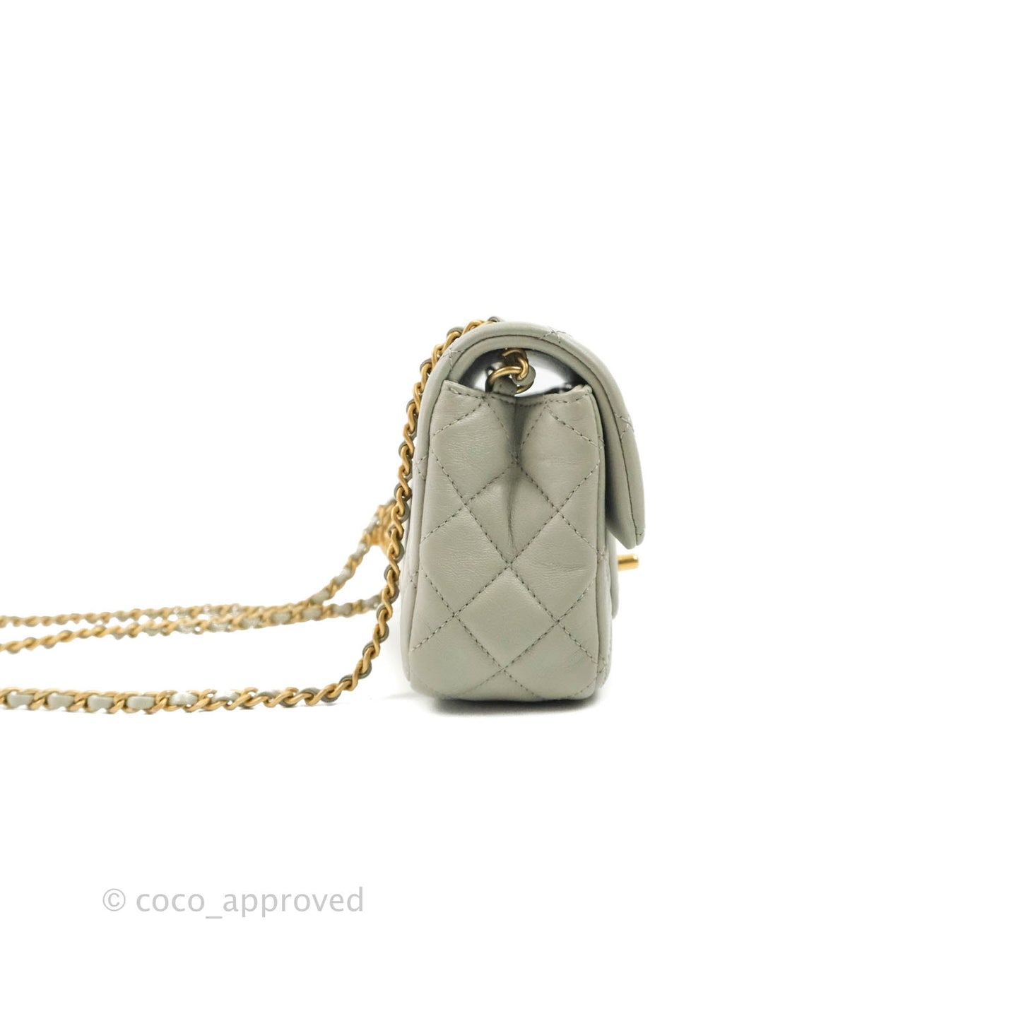 Chanel Mini Rectangular Pearl Crush Quilted Grey Lambskin Aged Gold Hardware 22C
