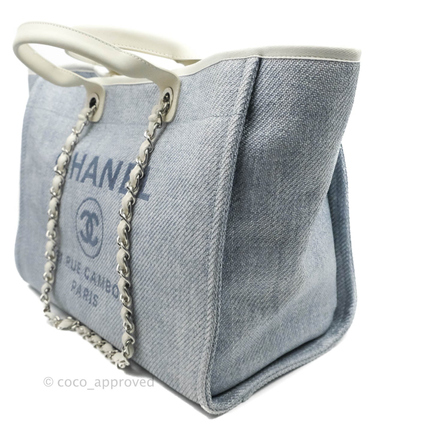 Chanel Large Deauville Light Blue Canvas Silver Hardware