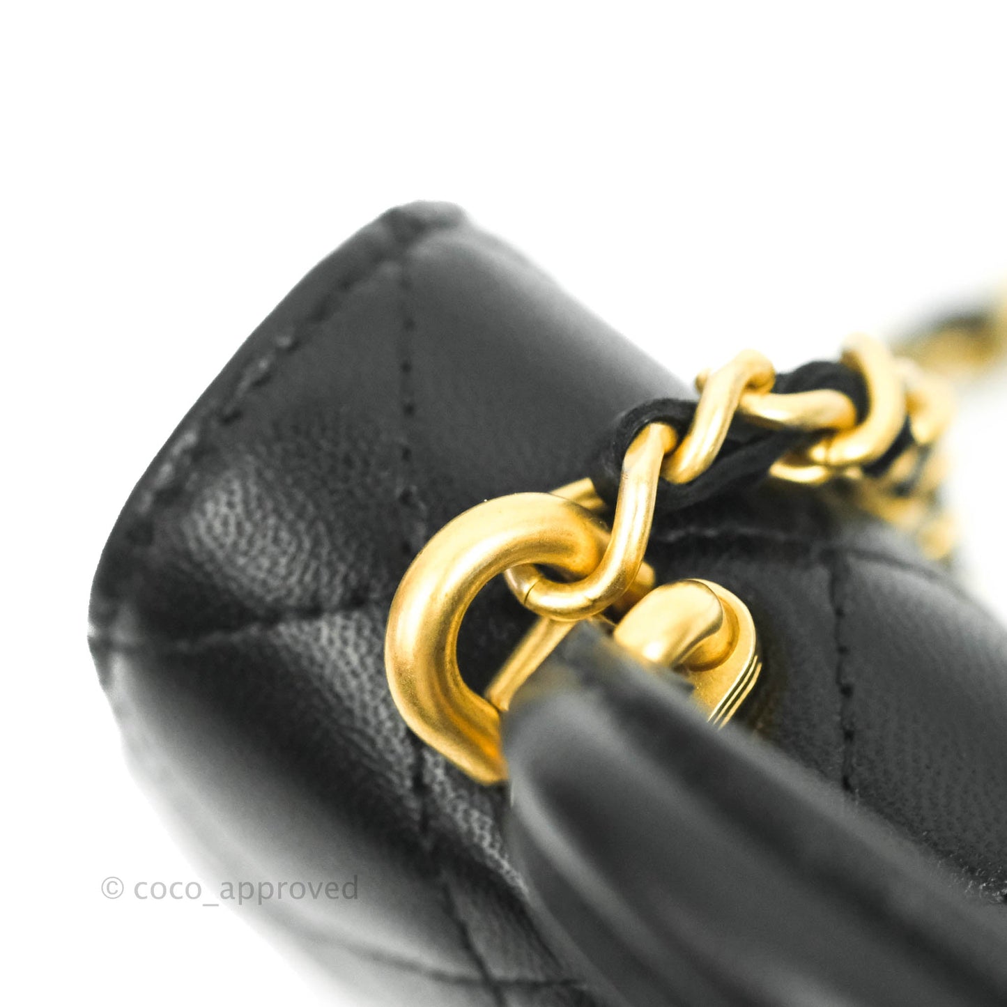 Chanel Mini Handle Flap Coin Purse With Chain Black Lambskin Gold Hardware