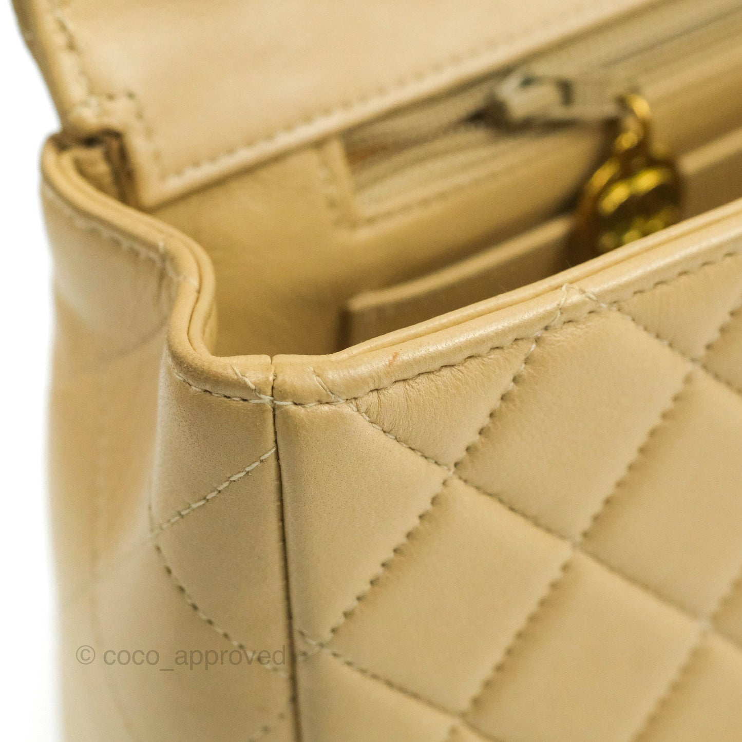 Chanel Vintage Top Handle Flap Bag Beige Lambskin 24K Gold Hardware