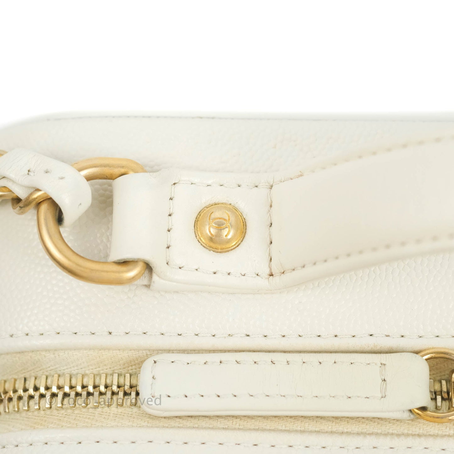 Chanel Quilted Medium CC Filigree Vanity Case White Caviar Aged Gold Hardware