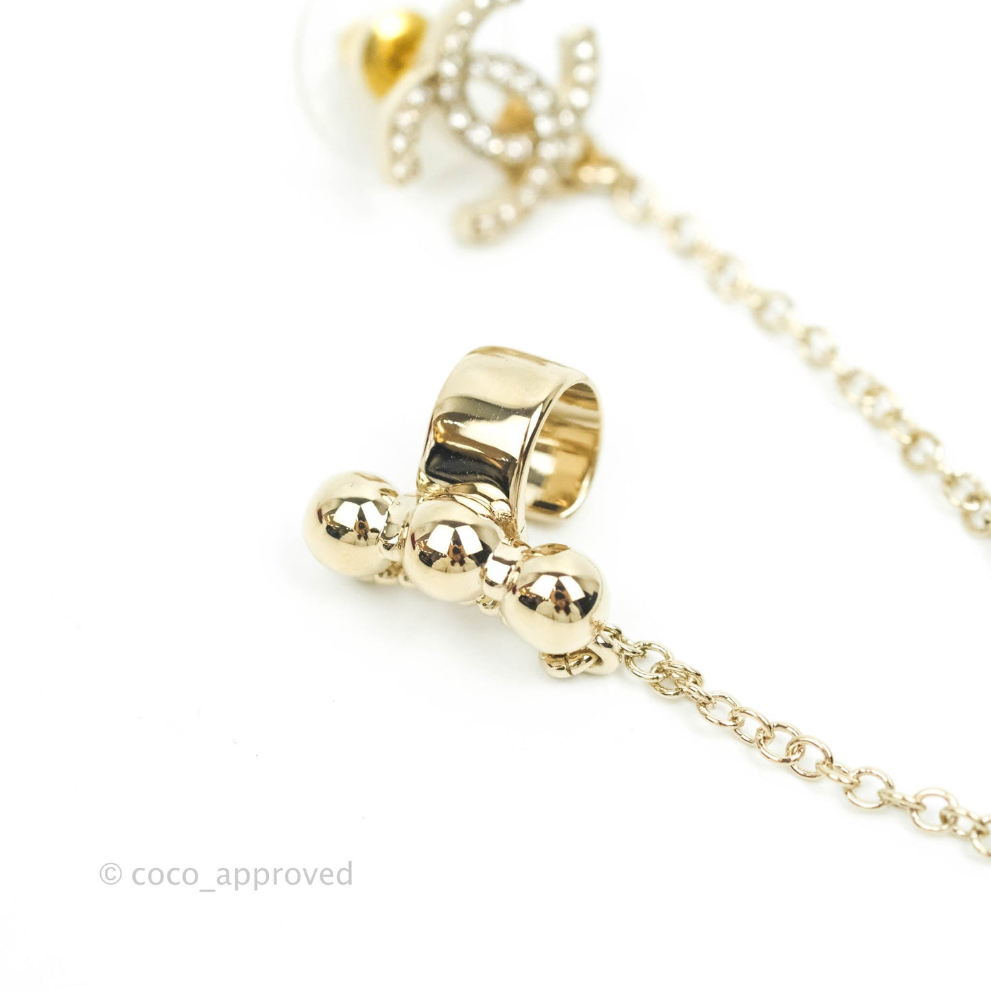 Chanel Crystal CC Earrings Ear Clip Gold Tone 22C
