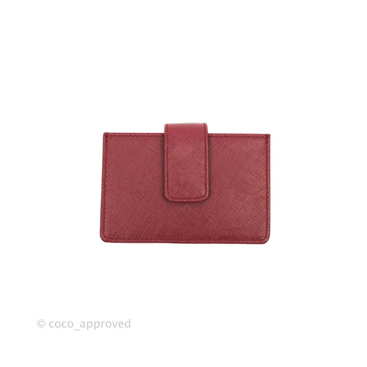 Prada Saffiano and Leather Card Holder Red Gold Hardware