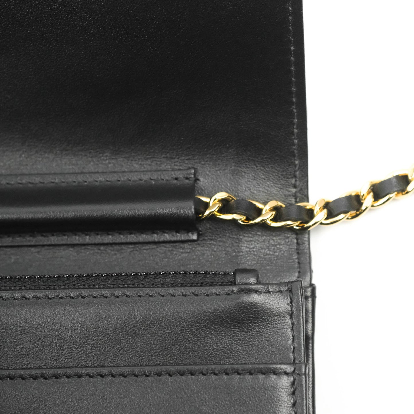 Chanel Quilted Wallet on Chain WOC Stitching Black Lambskin Gold Hardware