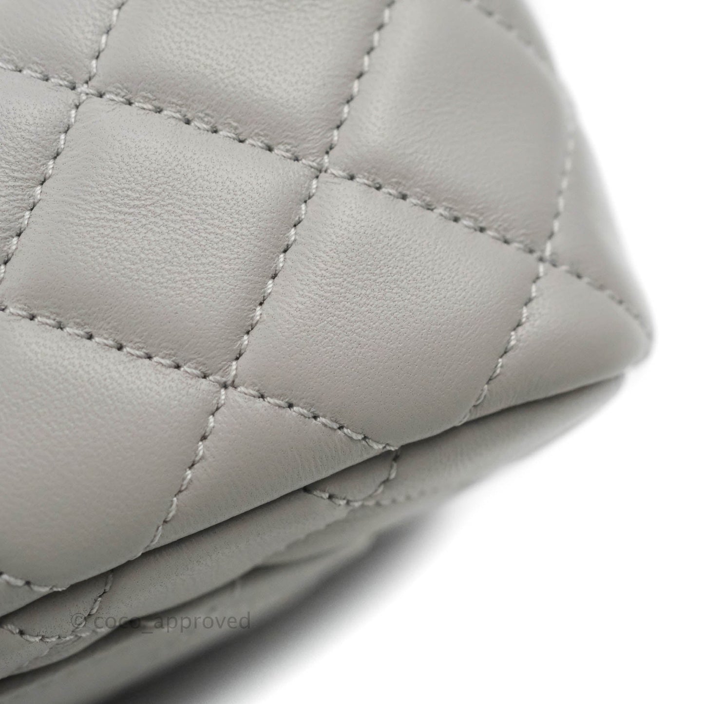 Chanel Mini Rectangular Pearl Crush Quilted Light Grey Lambskin Aged Gold Hardware 22B