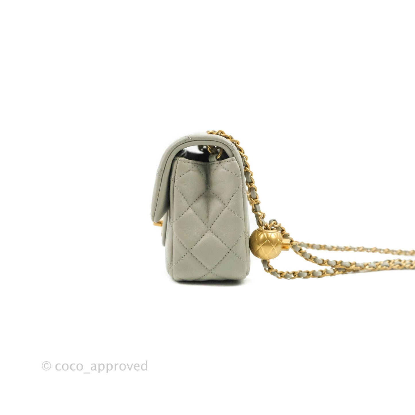 Chanel Mini Rectangular Pearl Crush Quilted Grey Lambskin Aged Gold Hardware 22C