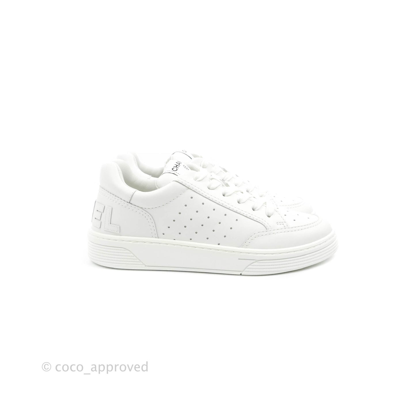 Chanel Calfskin Logo Sneakers White Size 37.5