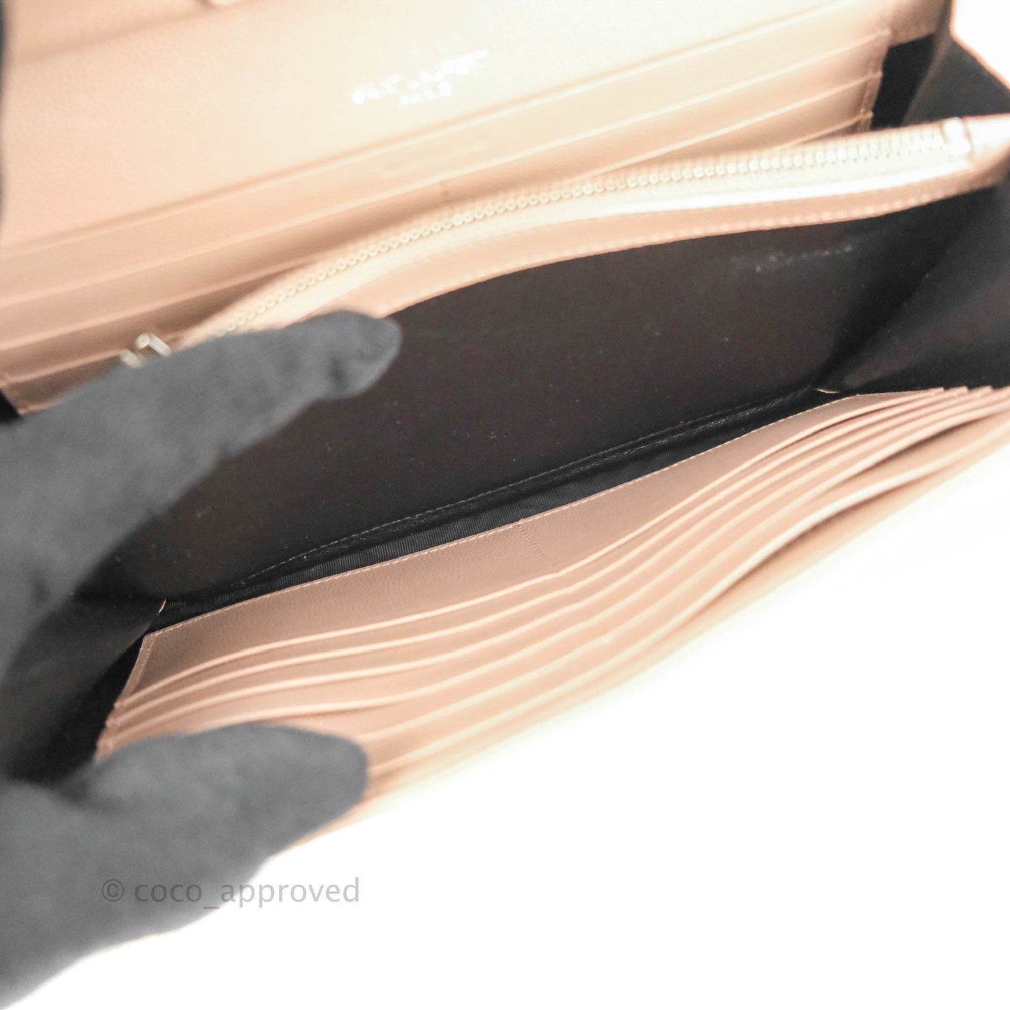 Saint Laurent Wallet on Chain Blush Pink Grained Leather Silver Hardware