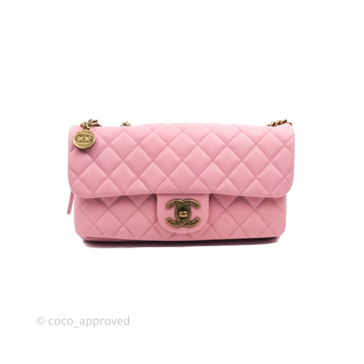 Chanel CC Crown Flap Pink Calfskin Antique Gold Hardware