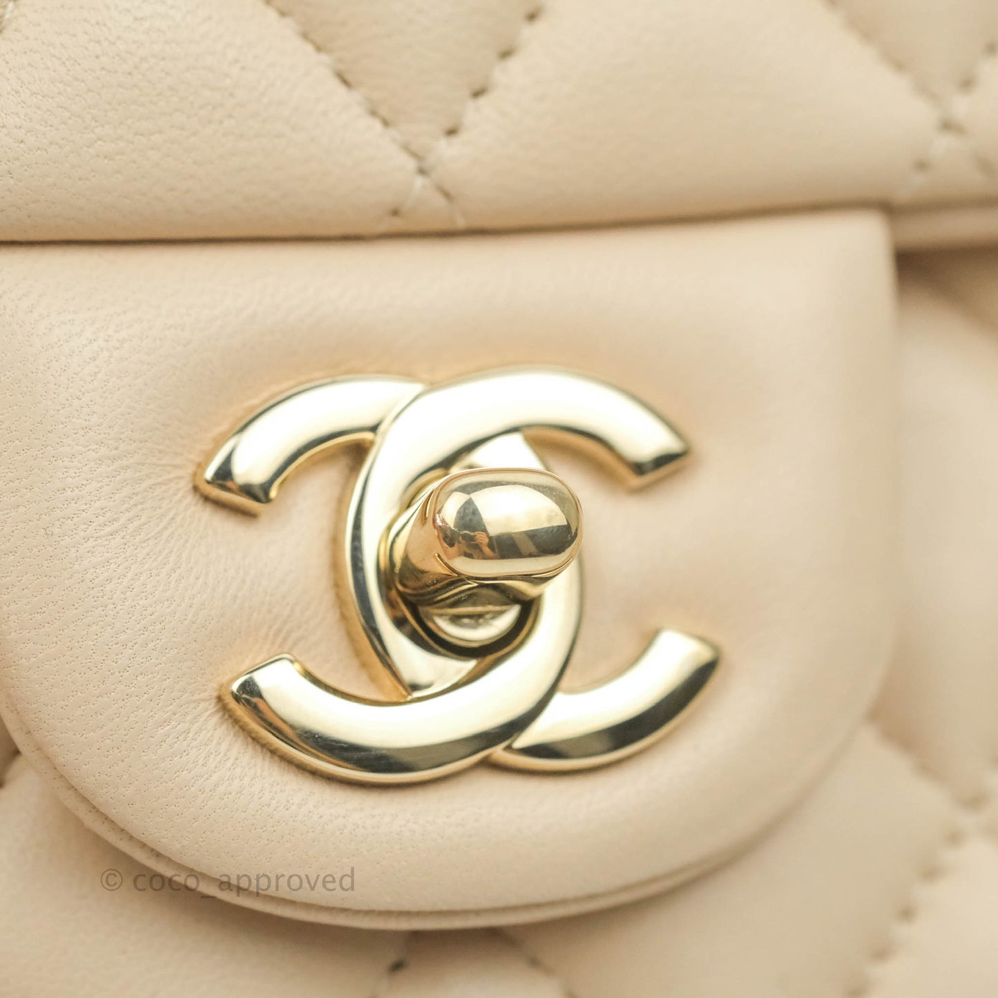 Chanel Quilted Mini Square Light Beige Lambskin Gold Hardware