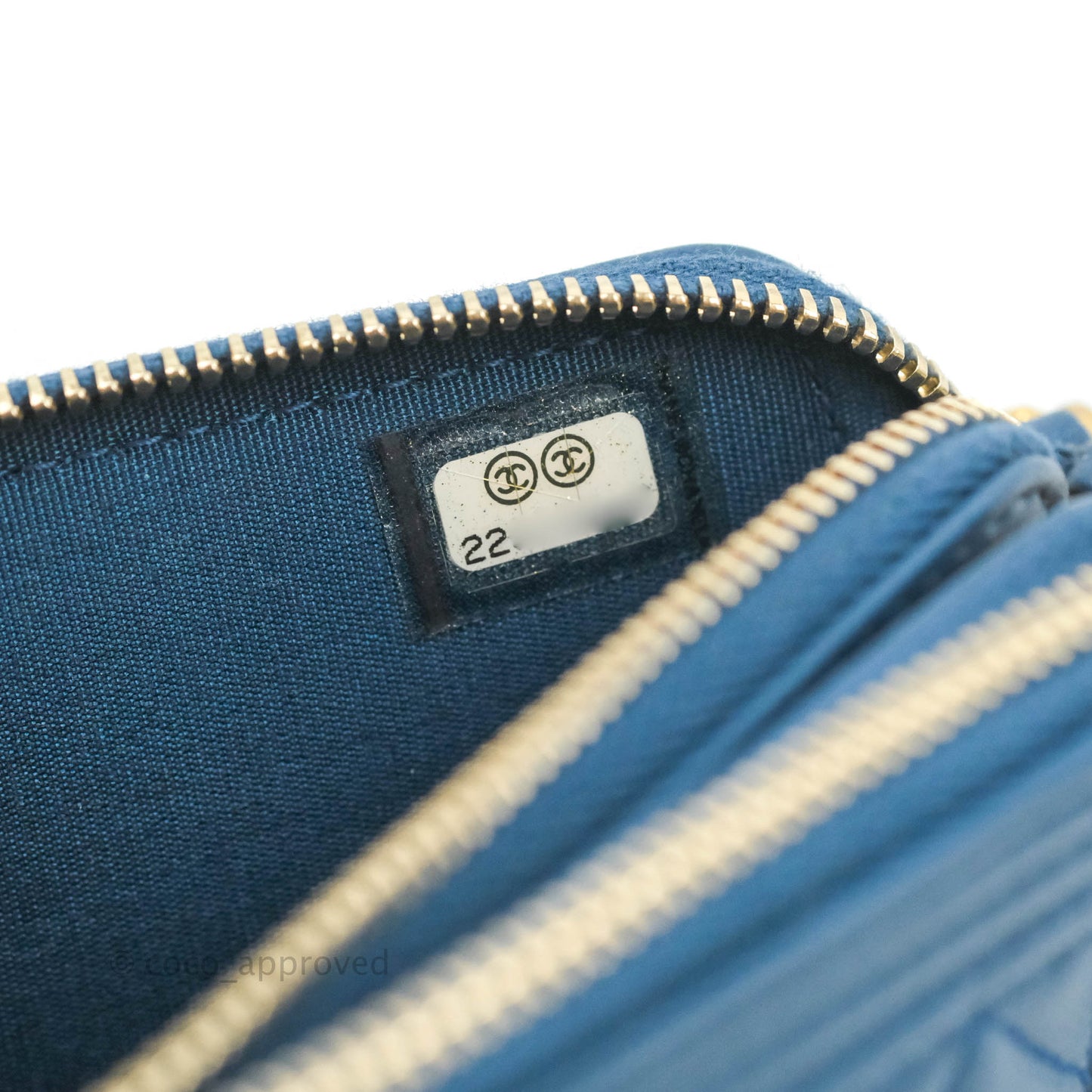 Chanel Boy Double Zip Clutch On Chain Blue Lambskin Aged Gold Hardware
