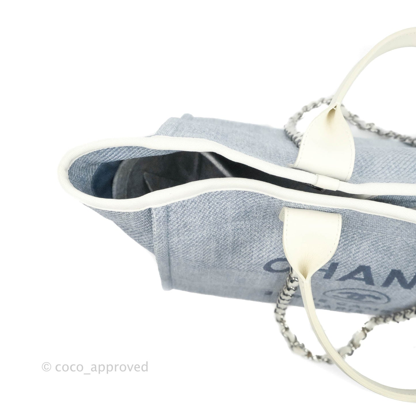 Chanel Large Deauville Light Blue Canvas Silver Hardware