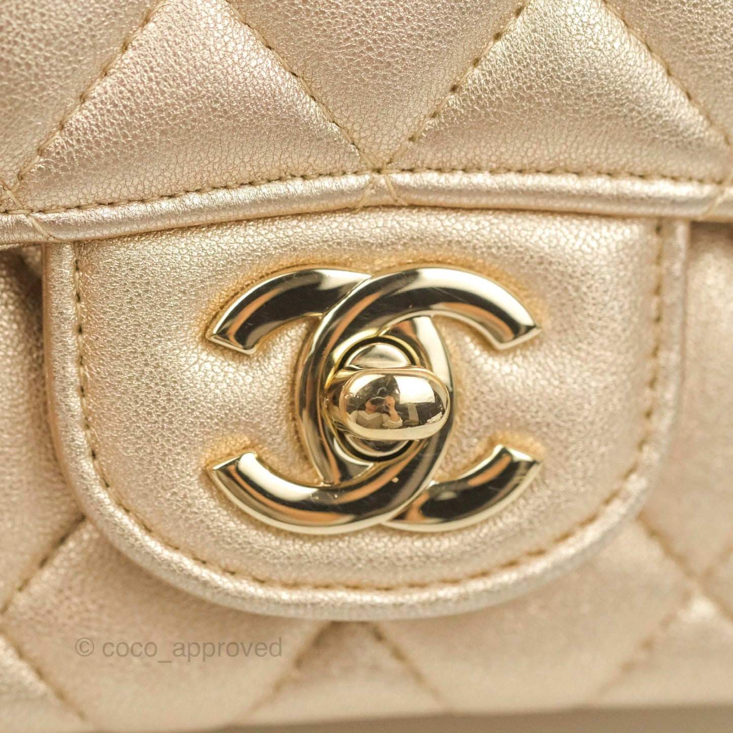 Chanel Quilted Mini Square Iridescent Gold Lambskin Gold Hardware 21P