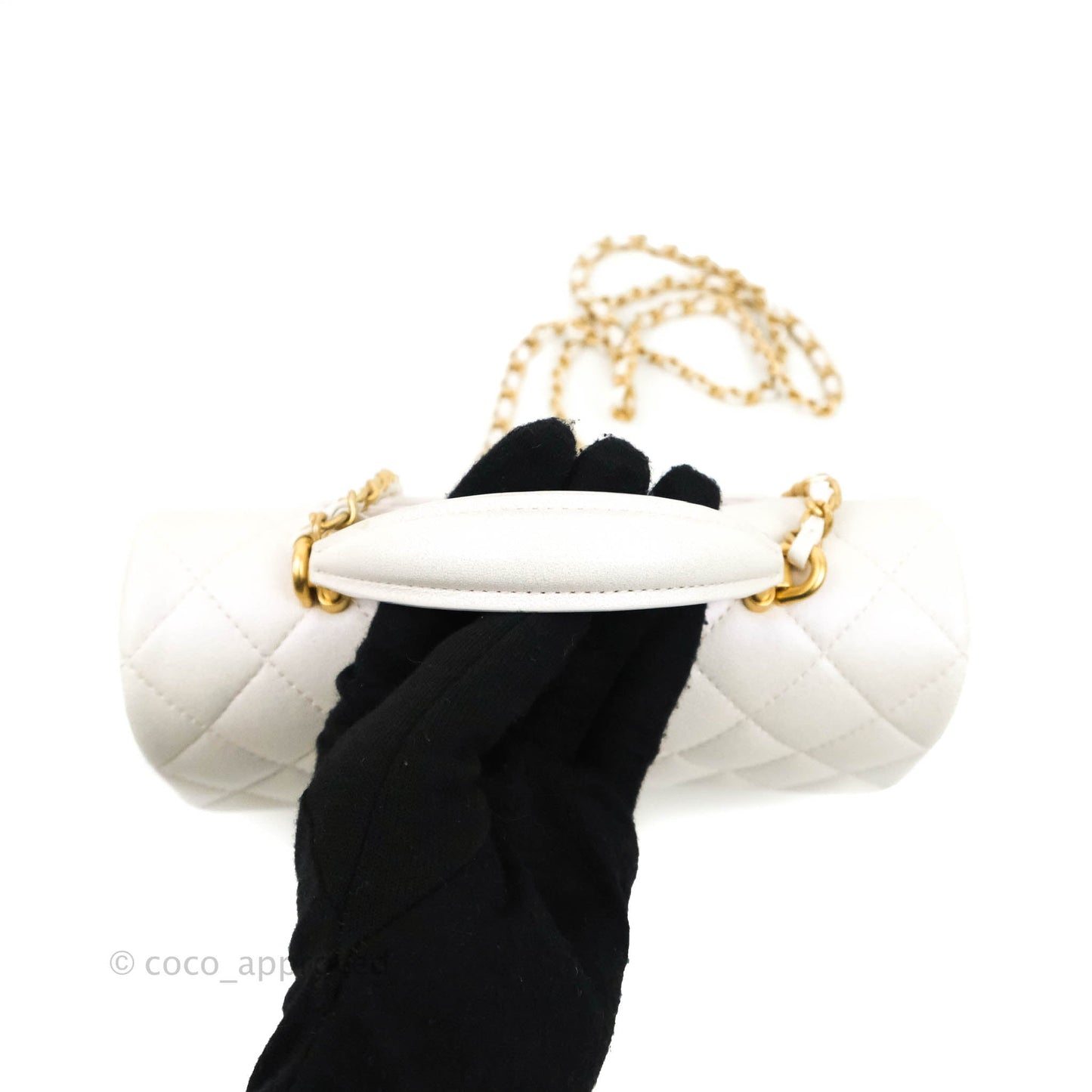 Chanel Top Handle Mini Rectangular Flap Bag Iridescent White Lambskin Gold Hardware