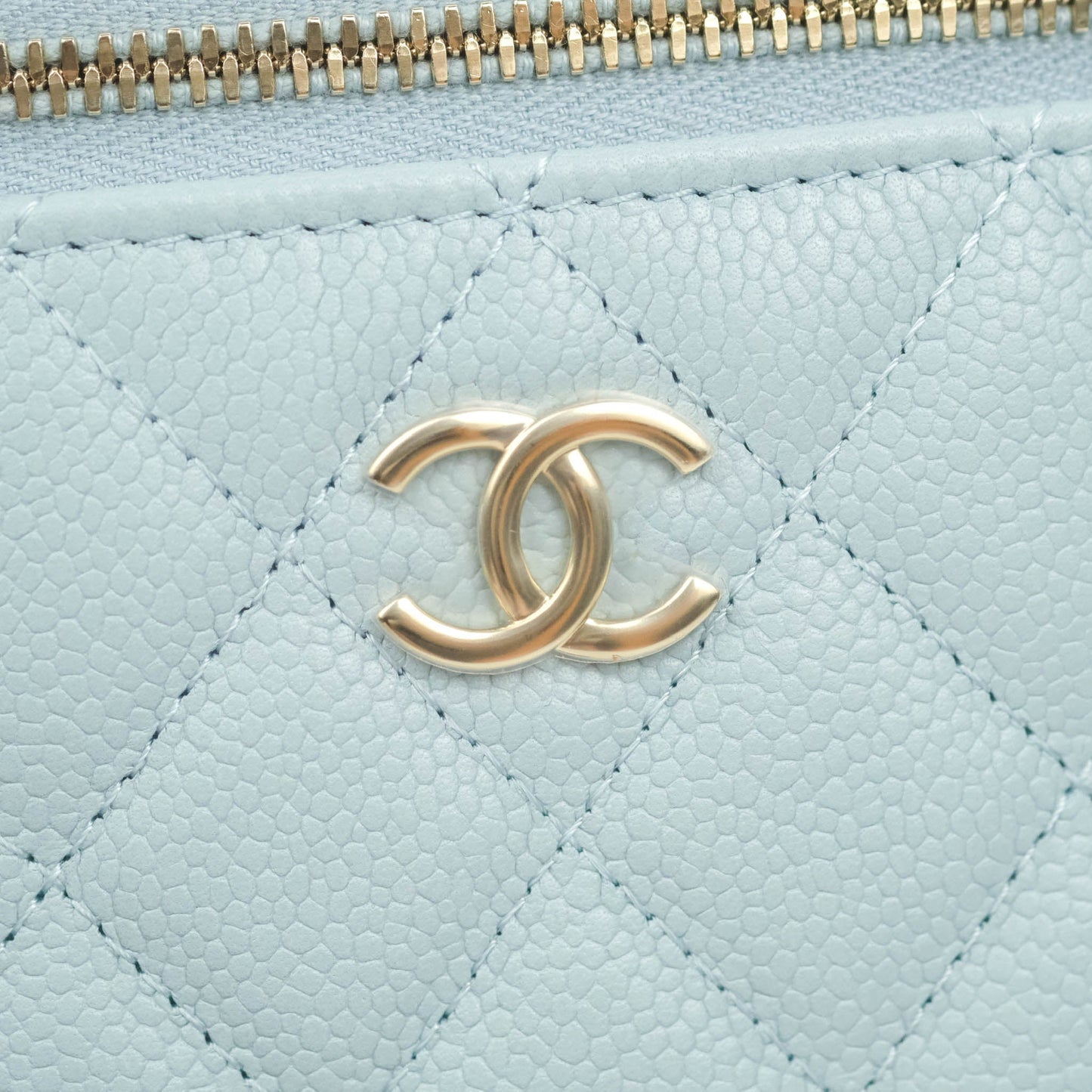 Chanel Classic Mini Vanity With Chain Light Blue Caviar Gold Hardware