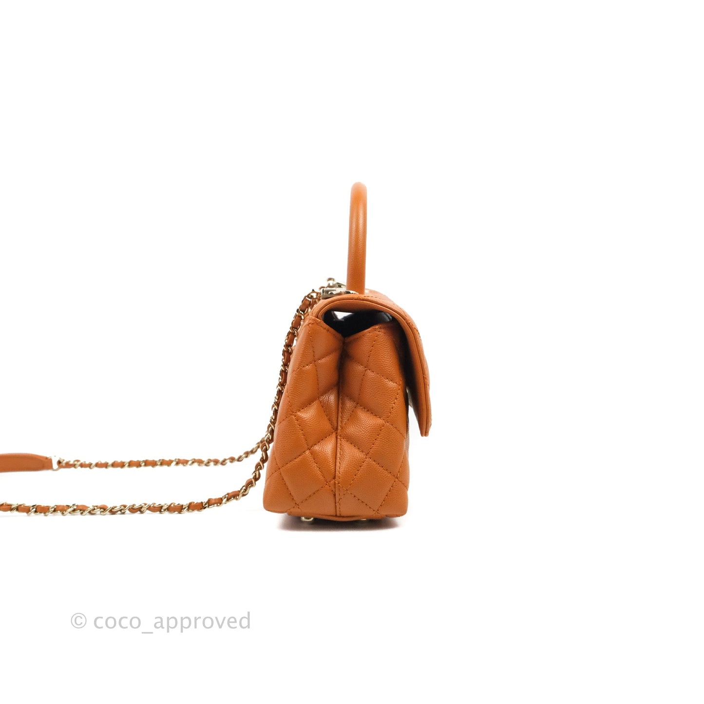 Chanel Small Coco Handle Quilted Caramel Caviar Gold Hardware 21A