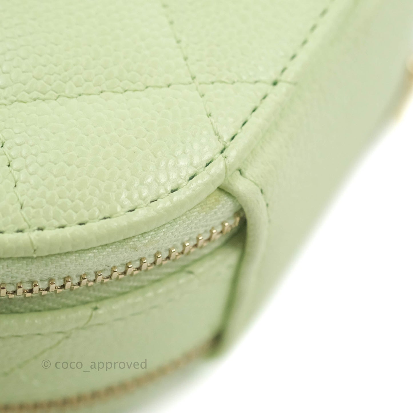 Chanel Mini Round Vanity Bag Handle With Care Light Green Caviar 22C
