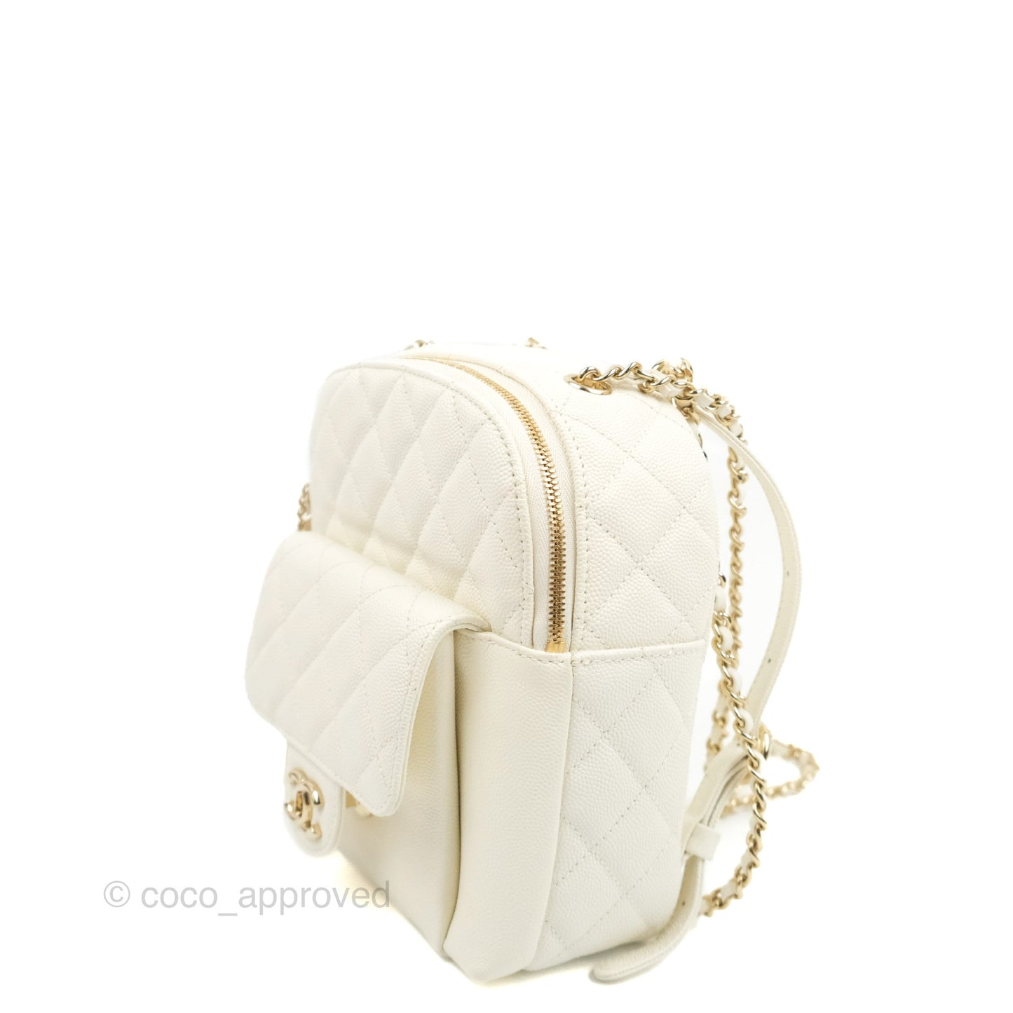 Chanel Quilted Small CC Day Backpack Ivory Caviar Gold Hardware