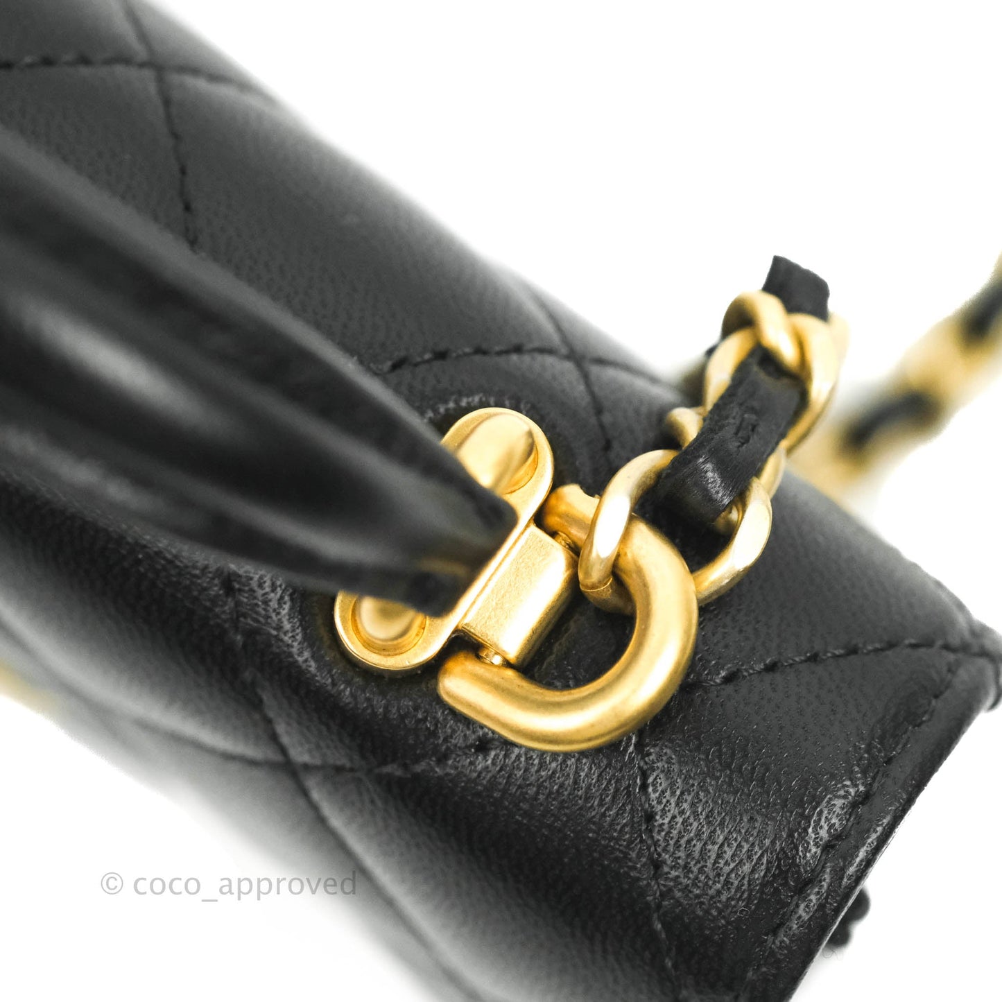 Chanel Mini Handle Flap Coin Purse With Chain Black Lambskin Gold Hardware