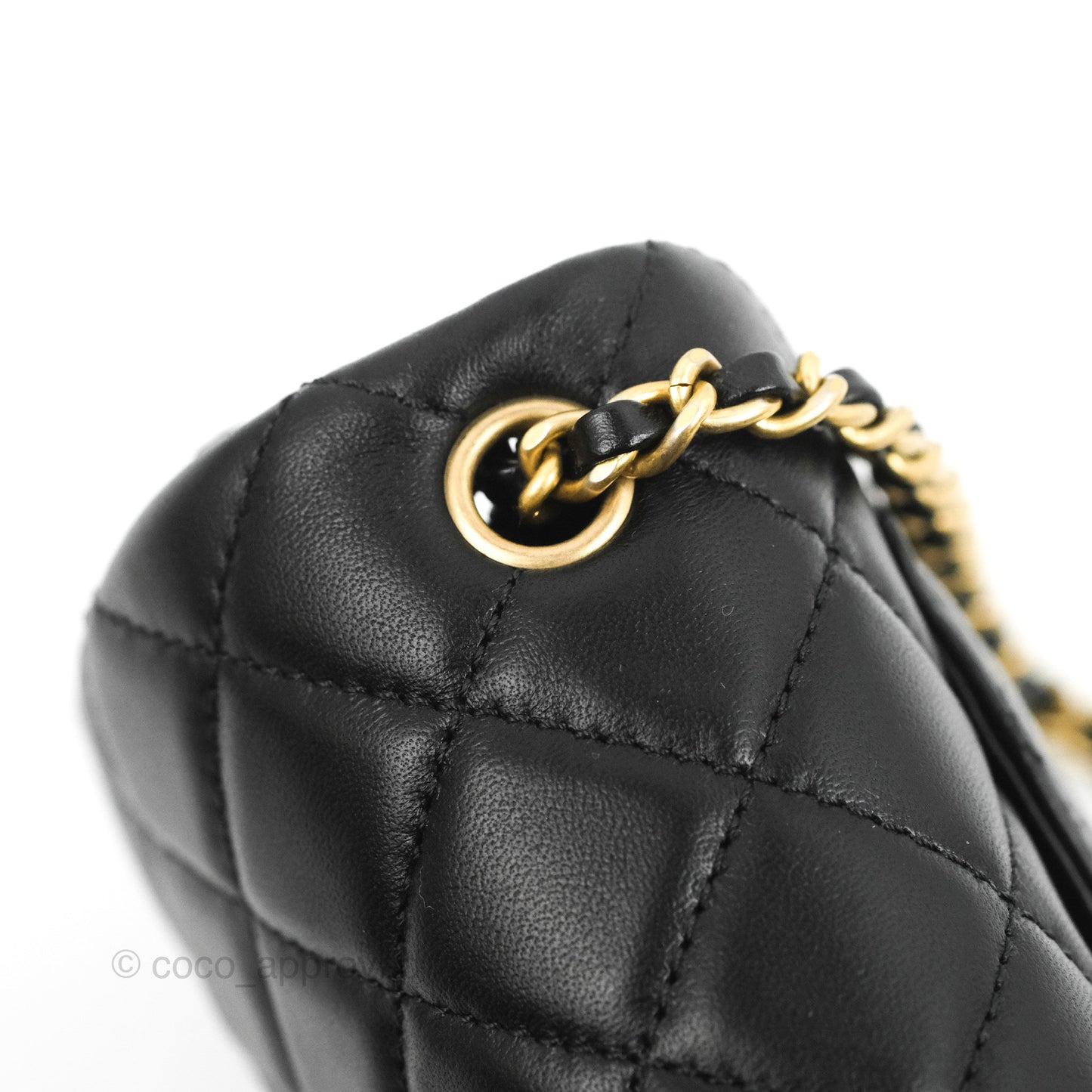 Chanel Mini Rectangular Pearl Crush Quilted Black Lambskin Aged Gold Hardware