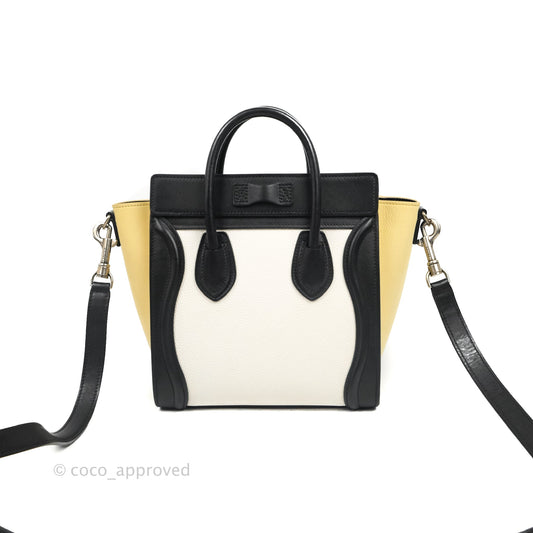 Celine Nano Luggage Bag Tricolour Light Beige/White/Black Grained Calfskin
