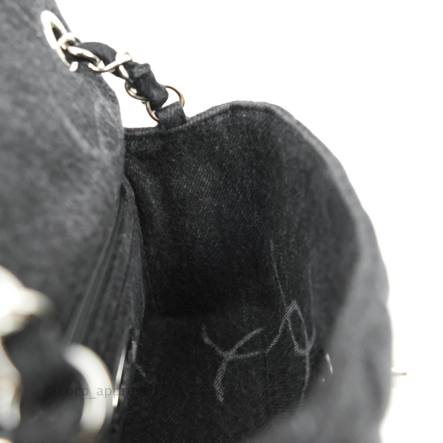 Chanel Quilted Mini Square Black Denim Silver Hardware