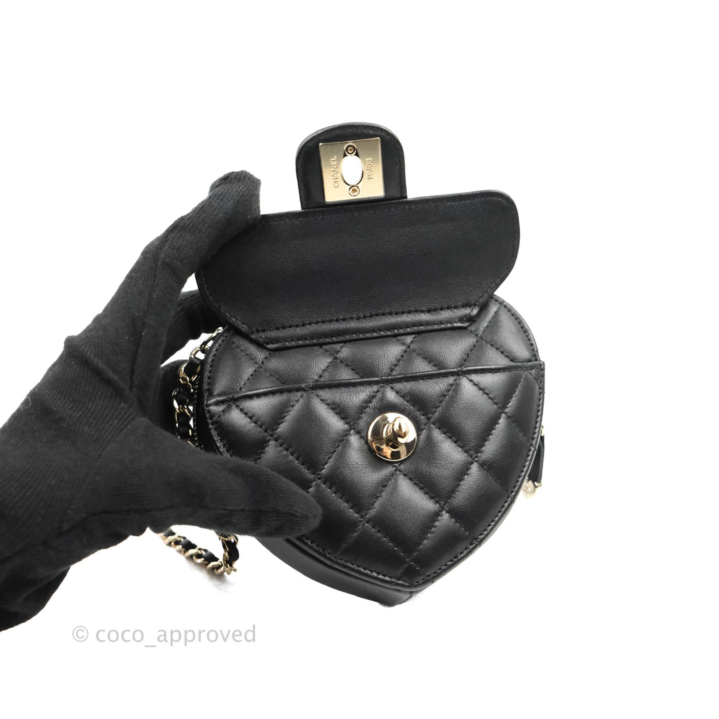 Chanel Small Heart Bag Black Lambskin Gold Hardware 22S