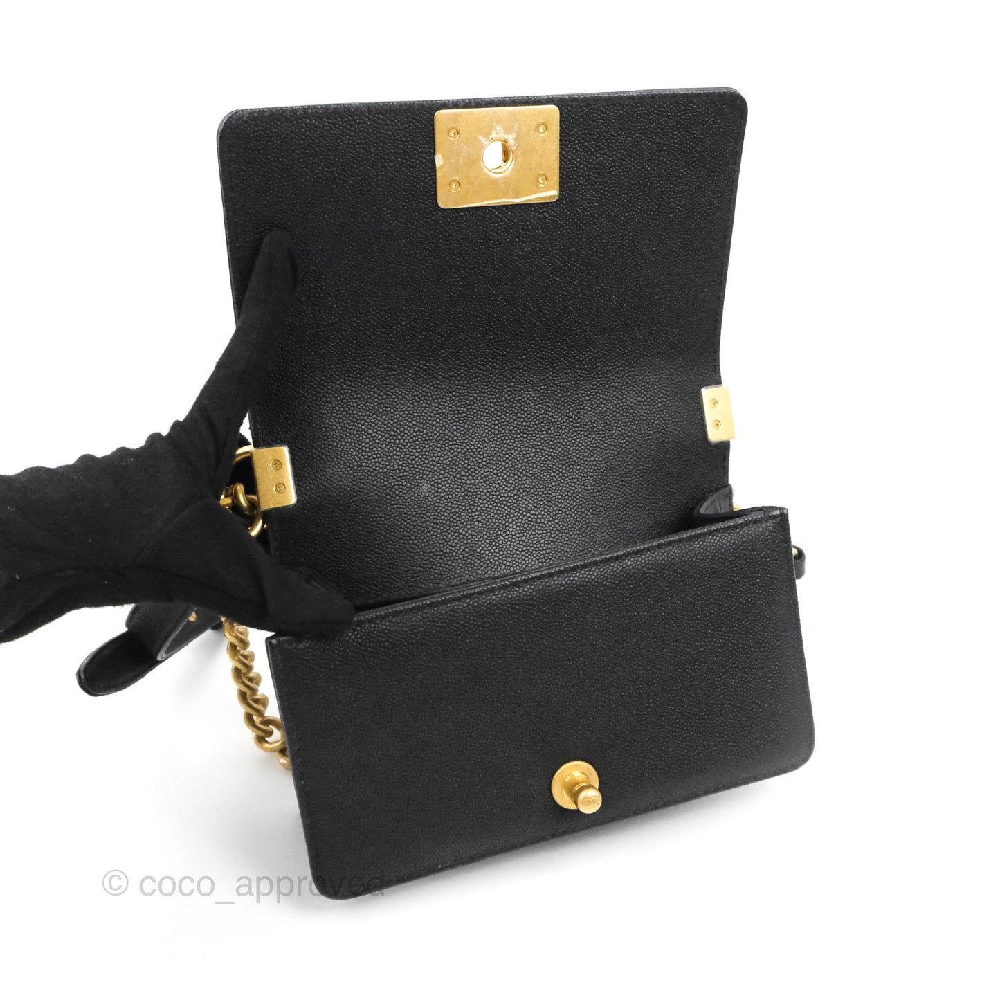 Chanel Small Boy Chain Around Black Caviar Gold Hardware