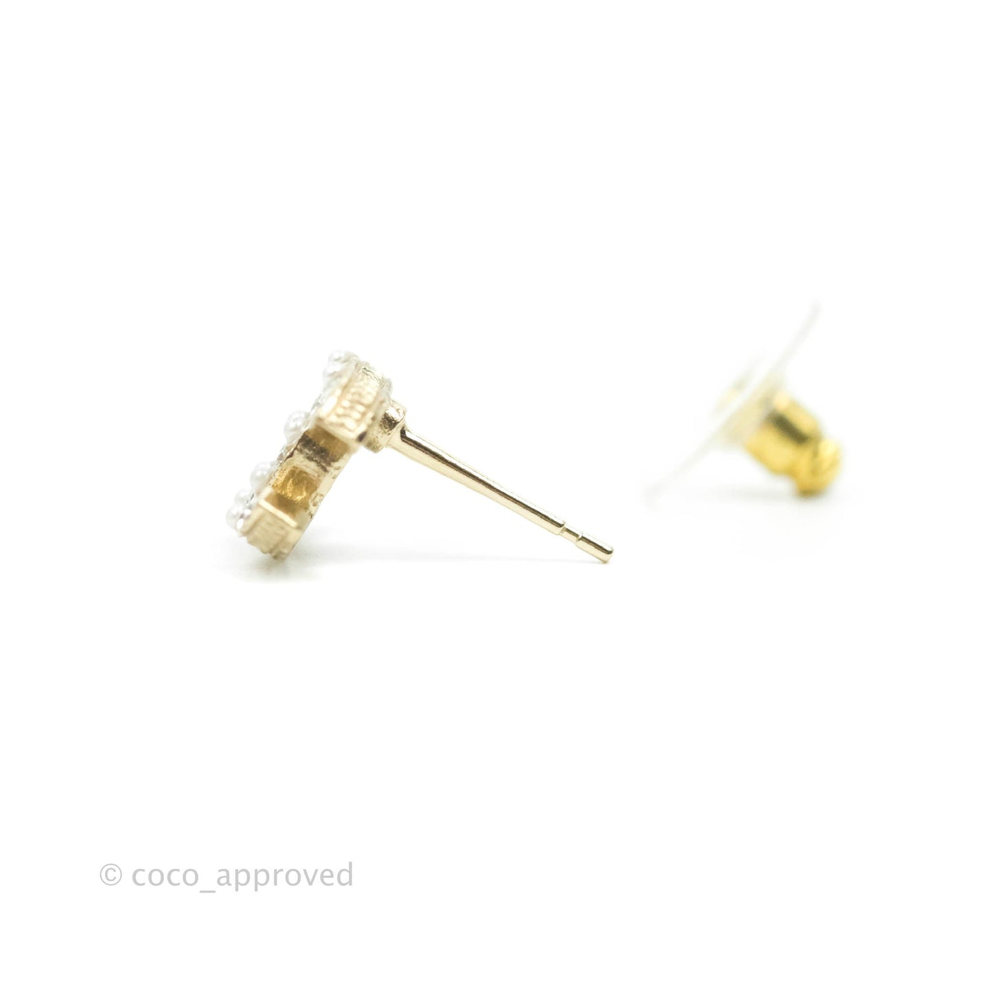 Chanel CC Pearl Crystal Earrings Gold Tone 21V