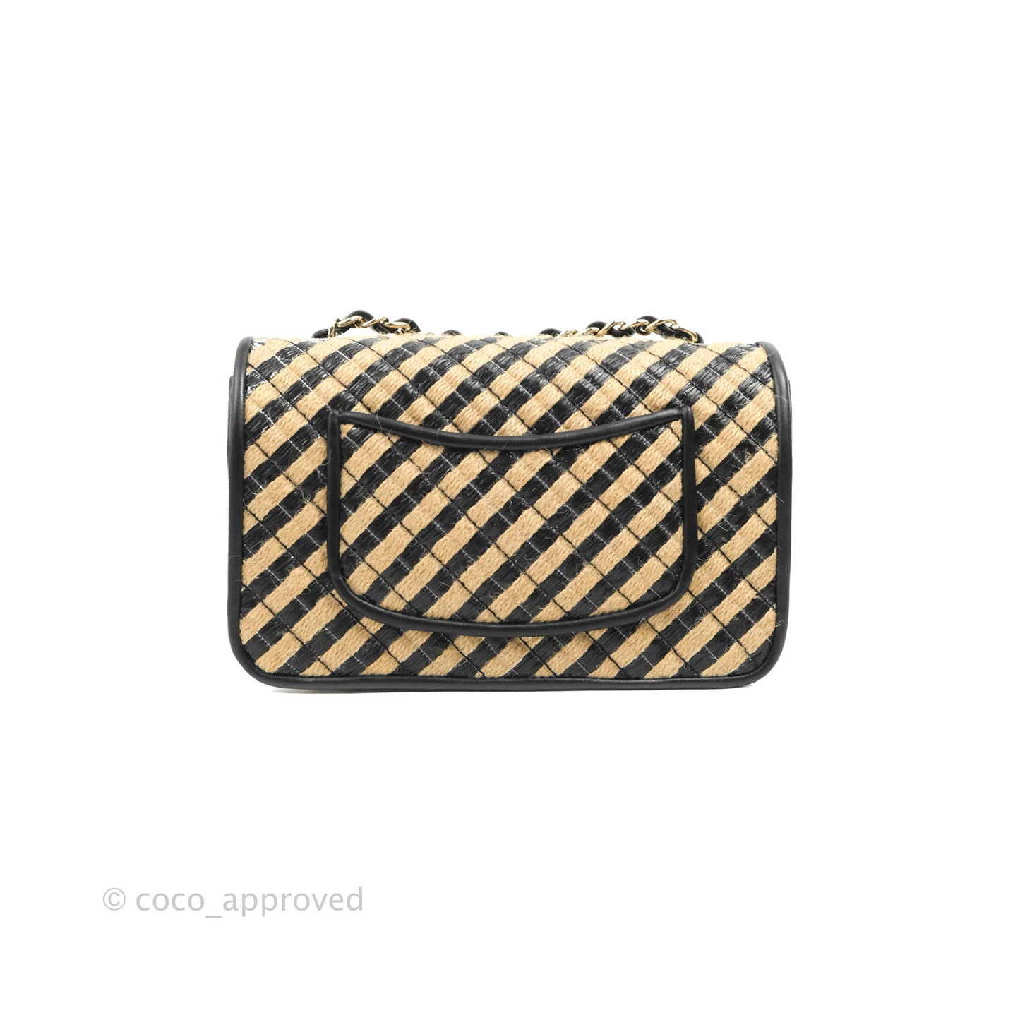 Chanel Quilted Mini Rectangular Flap Raffia Jute Thread Black & Beige Gold Hardware