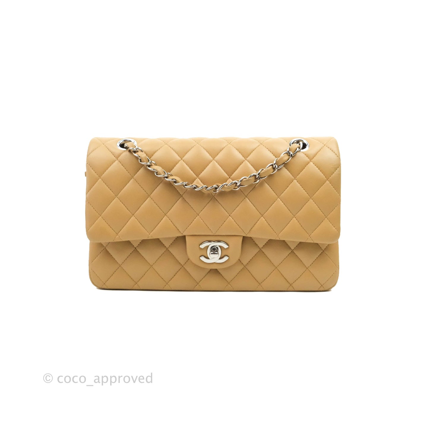 Classic M/L Medium Flap Quilted Dark Beige Lambskin Silver Hardware