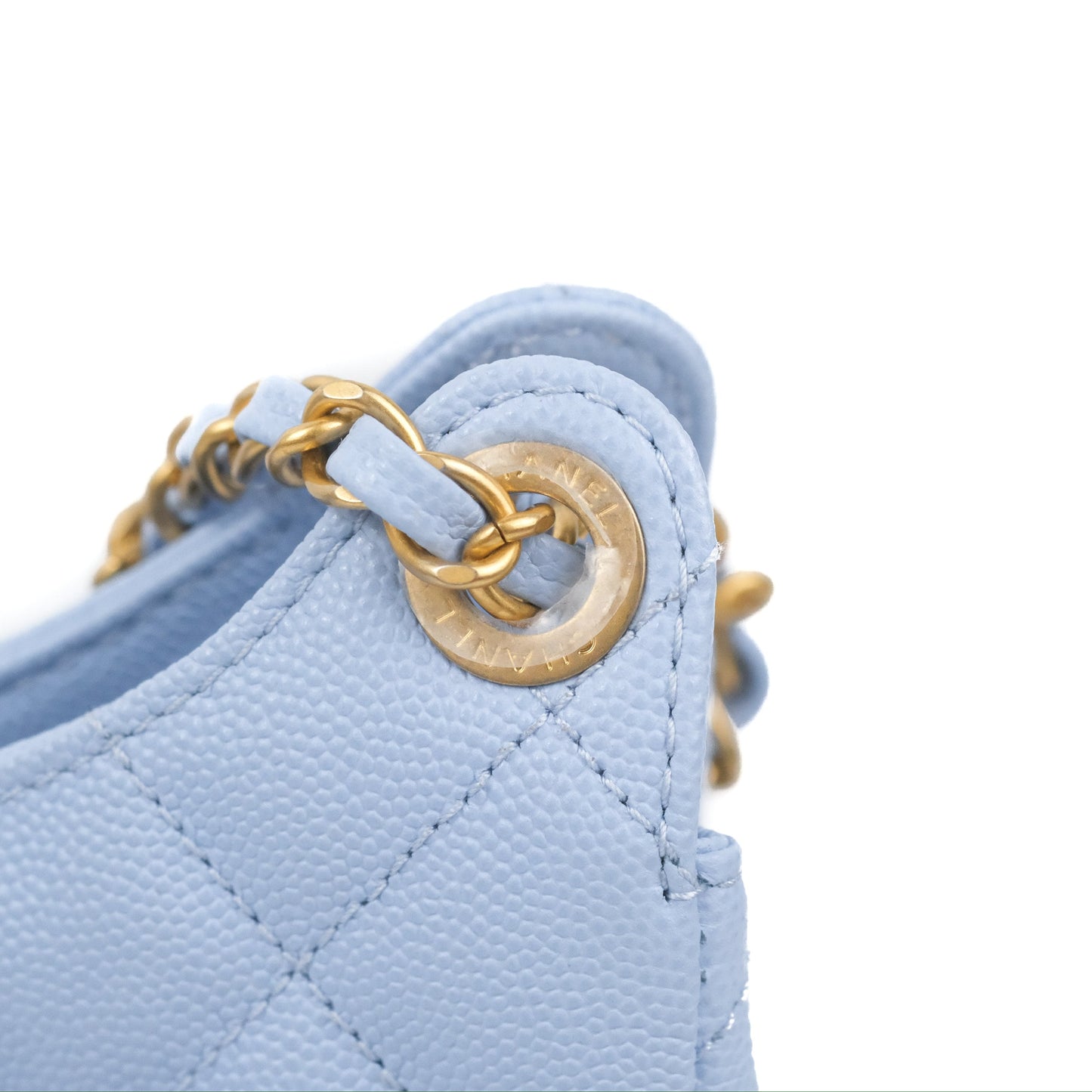 Chanel Quilted Wavy CC Hobo Light Blue Caviar Aged Gold Hardware 23P