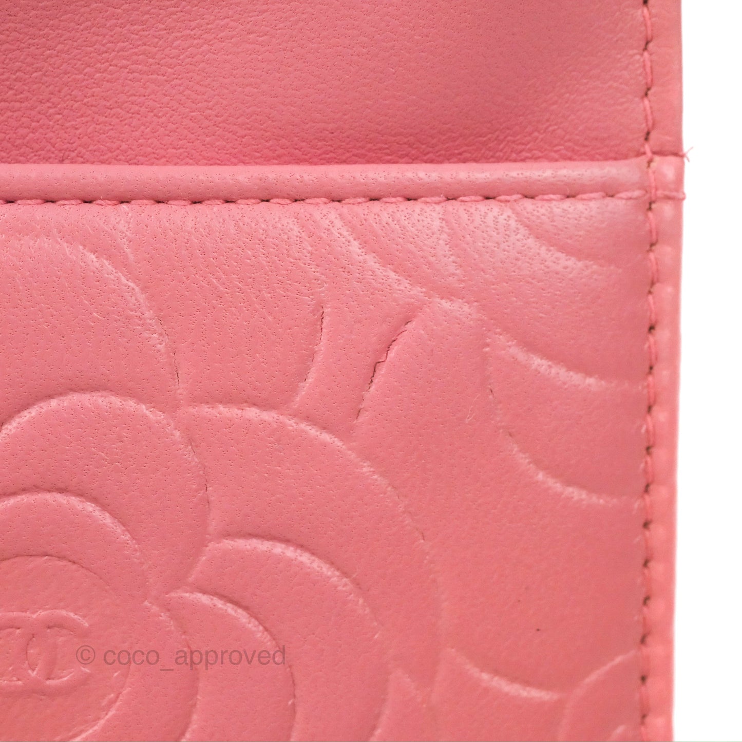 Chanel Camellia Embossed Wallet On Chain WOC Pink Lambskin Silver Hardware