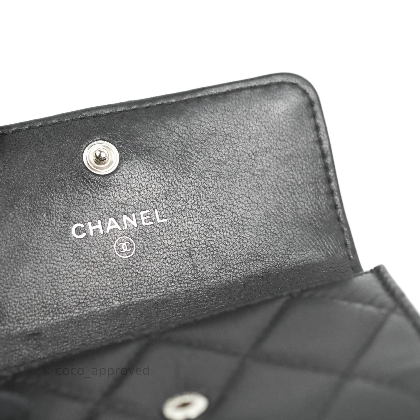 Chanel Quilted Small Flap Card Holder Black Lambskin Silver Hardware