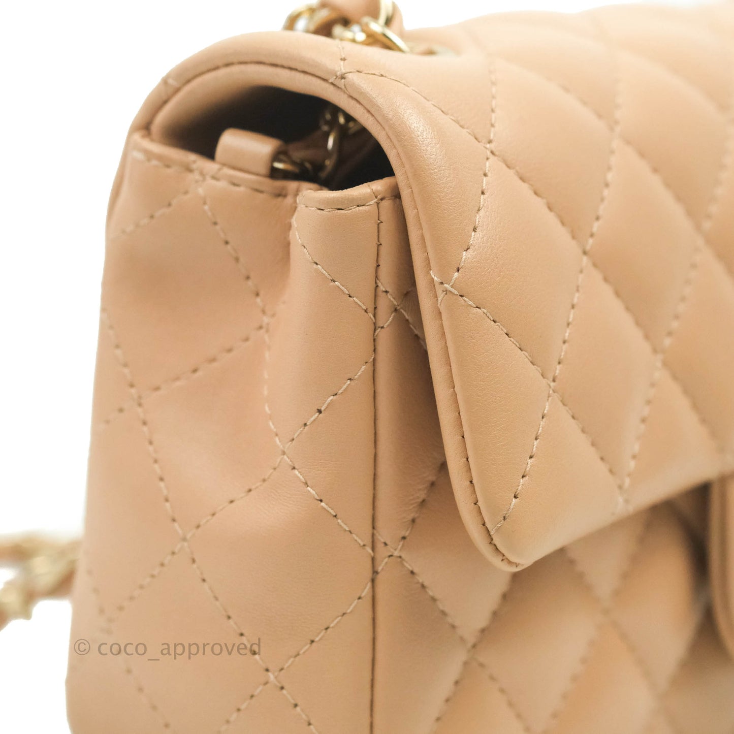 Chanel Quilted Mini Rectangular Flap Beige Lambskin Gold Hardware