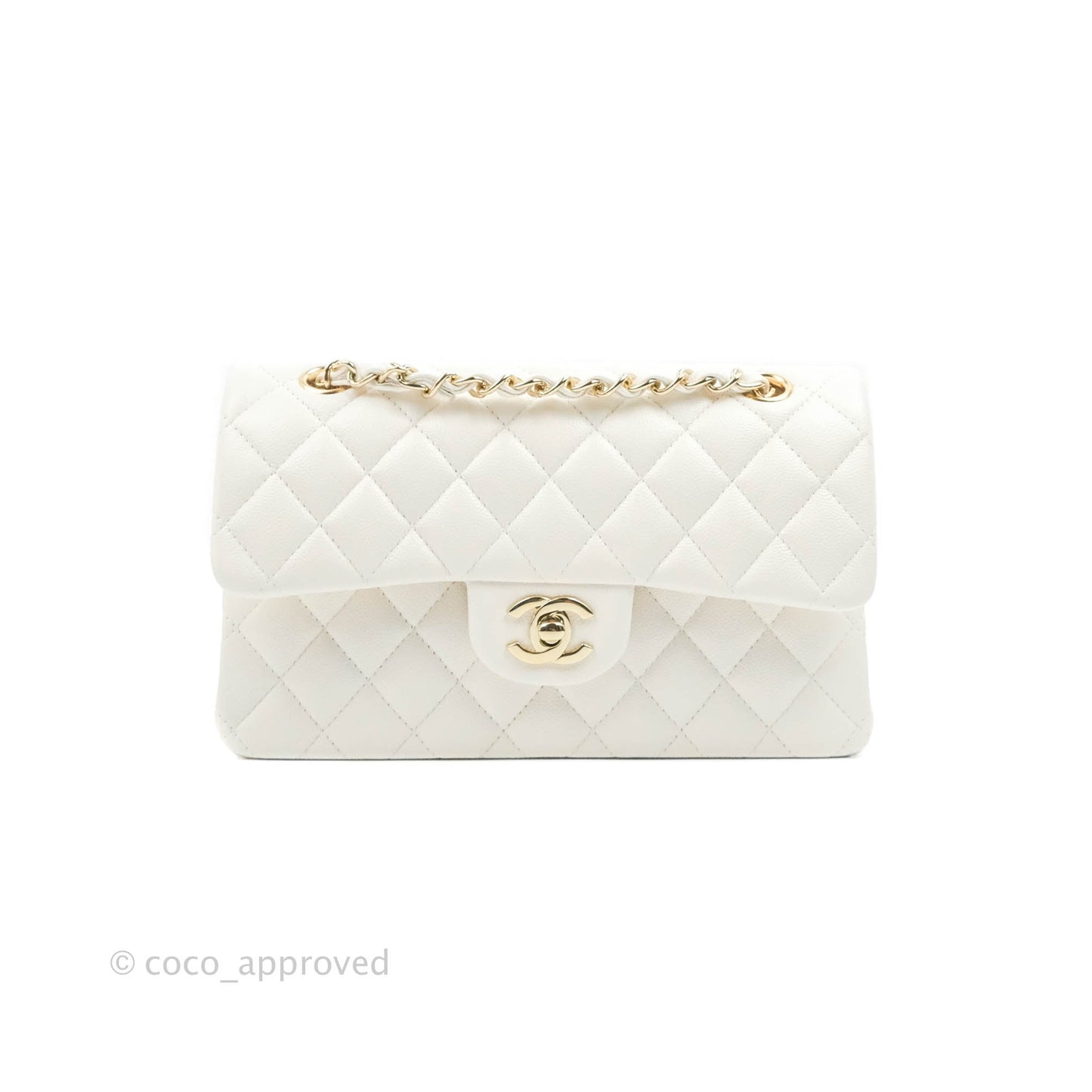 Chanel Classic Small S/M Flap White Caviar Gold Hardware