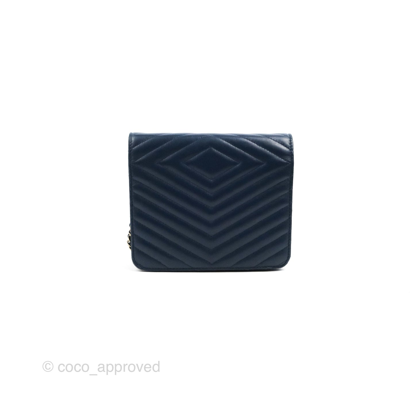 Chanel Square WOC Wallet On Chain Blue Lambskin Chevron Gold Hardware