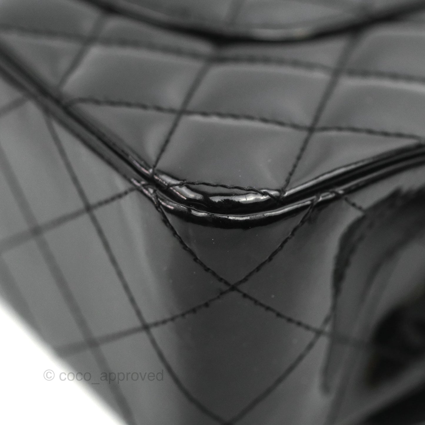 Chanel Classic M/L Medium Flap Quilted Black Patent Silver Hardware