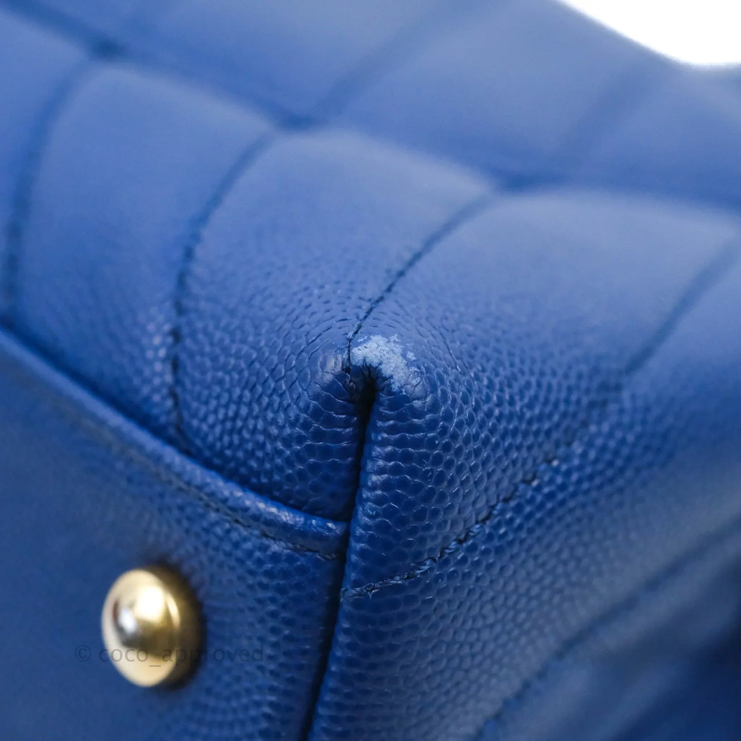 Chanel Small Coco Handle Chevron Blue Caviar Aged Gold Hardware