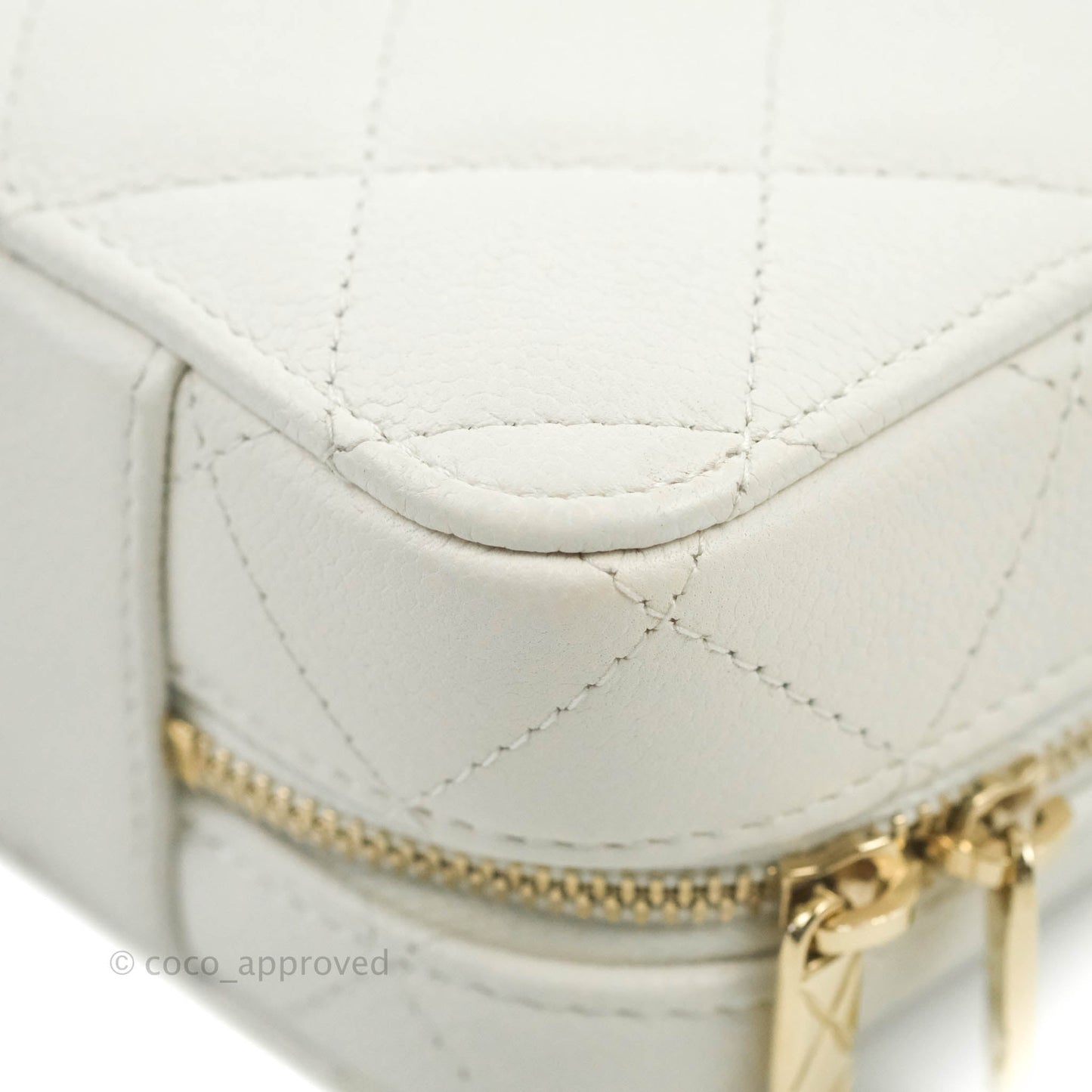 Chanel Quilted Top Handle Vanity White Caviar Gold Hardware