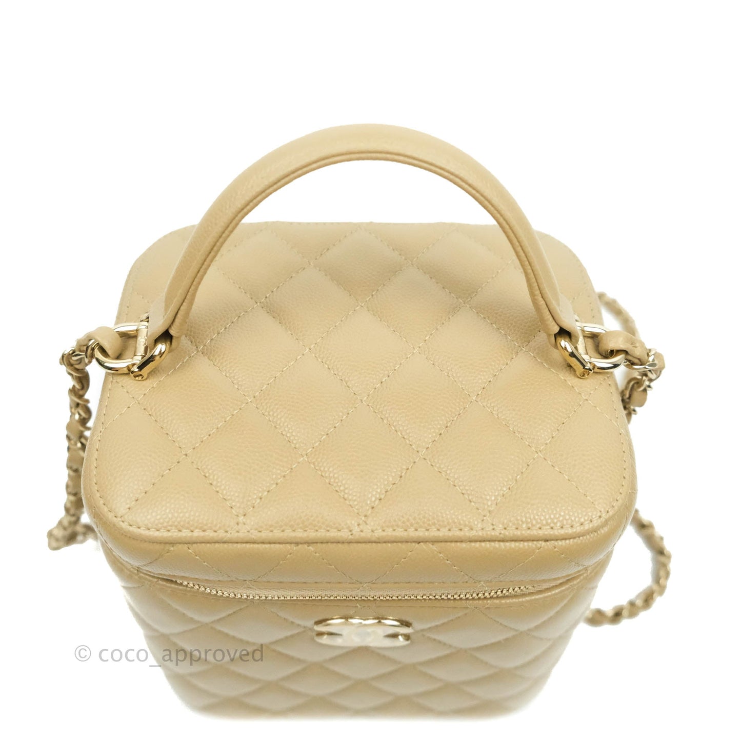 Chanel Small Quilted Top Handle Vanity Case Dark Beige Caviar Gold Hardware