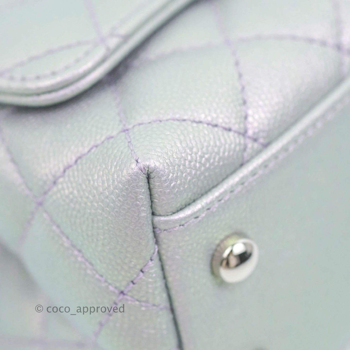 Chanel Mini Coco Handle Quilted Iridescent Lilac Caviar Rainbow Hardware