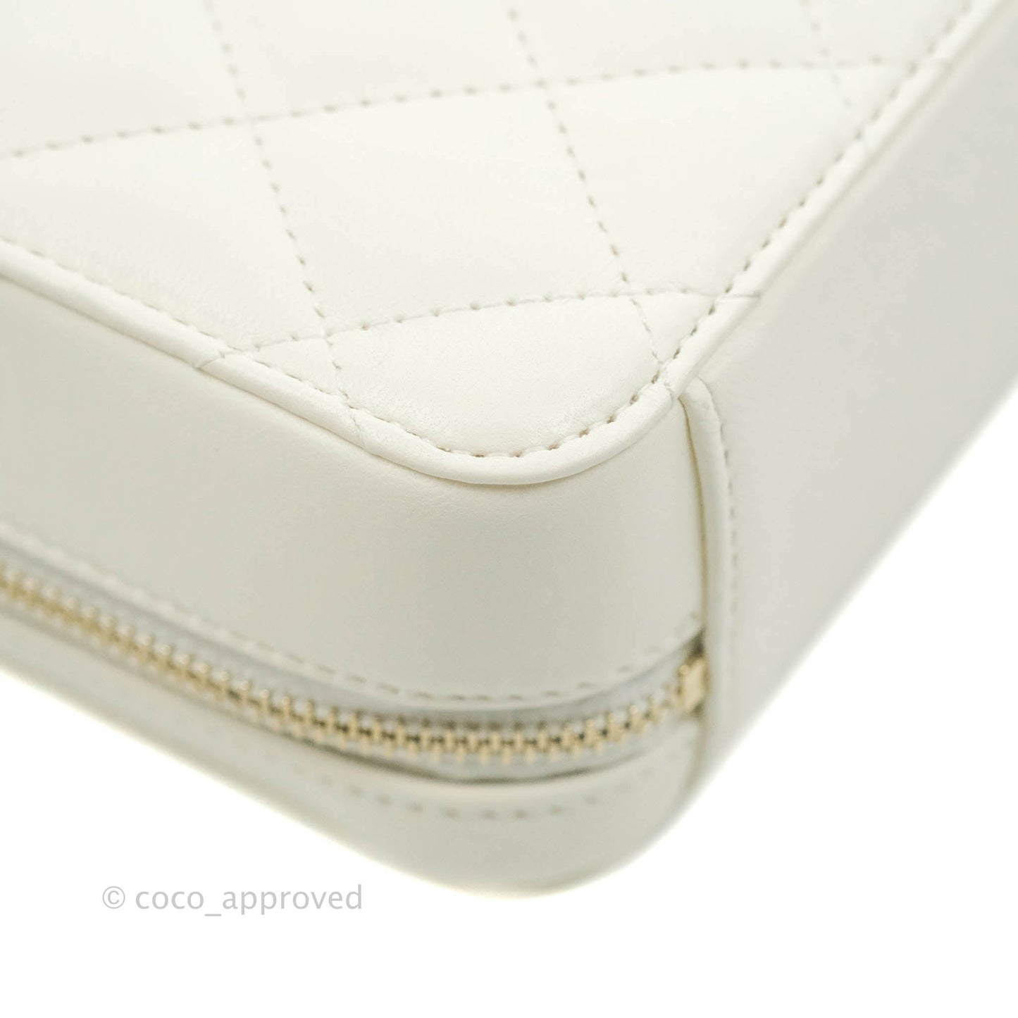Chanel Mini Pearl Crush Quilted Camera Case White Lambskin Aged Gold Hardware