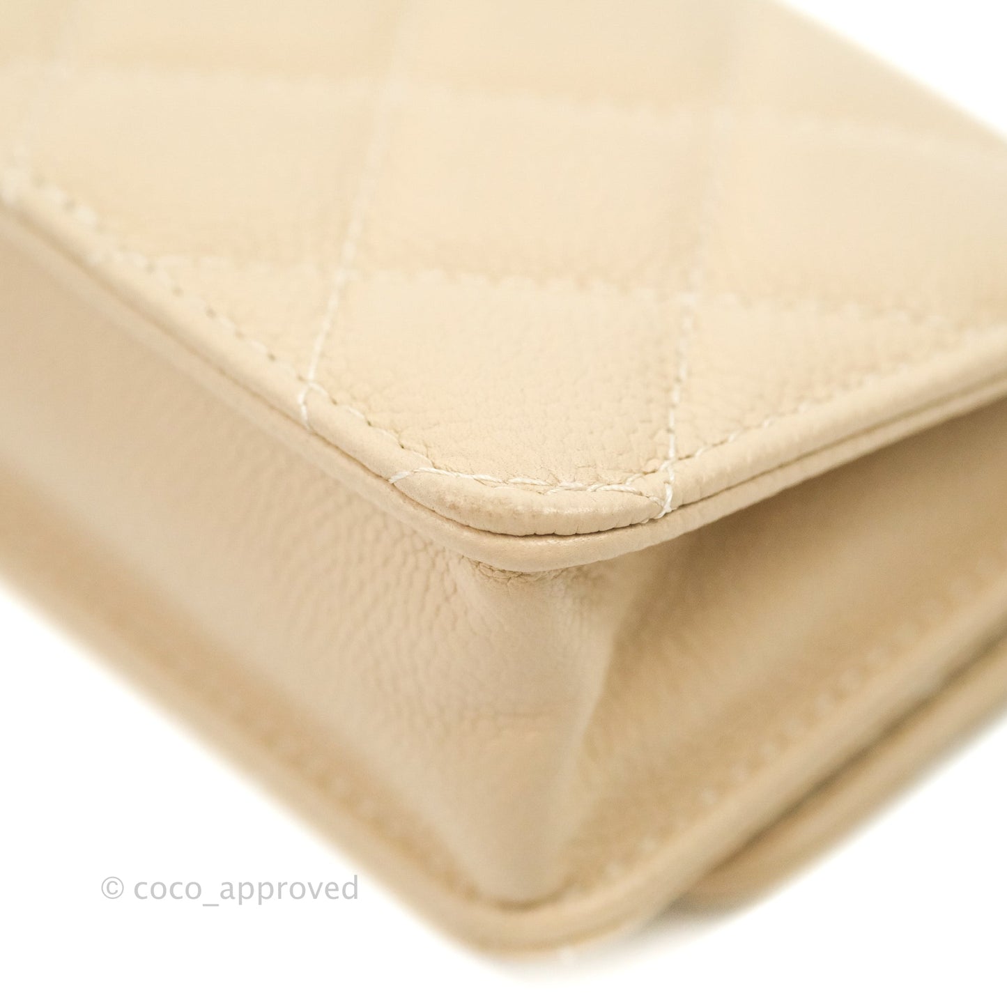 Chanel Quilted Card Holder with CC Chain Beige Caviar Gold Hardware