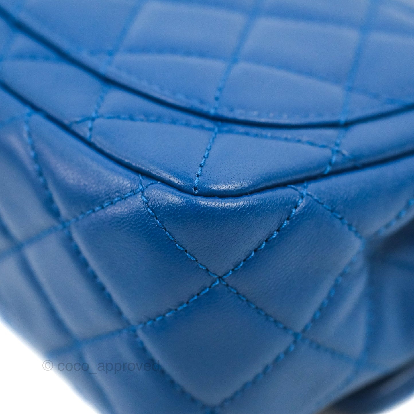 Chanel Mini Square Pearl Crush Quilted Blue Lambskin Aged Gold Hardware