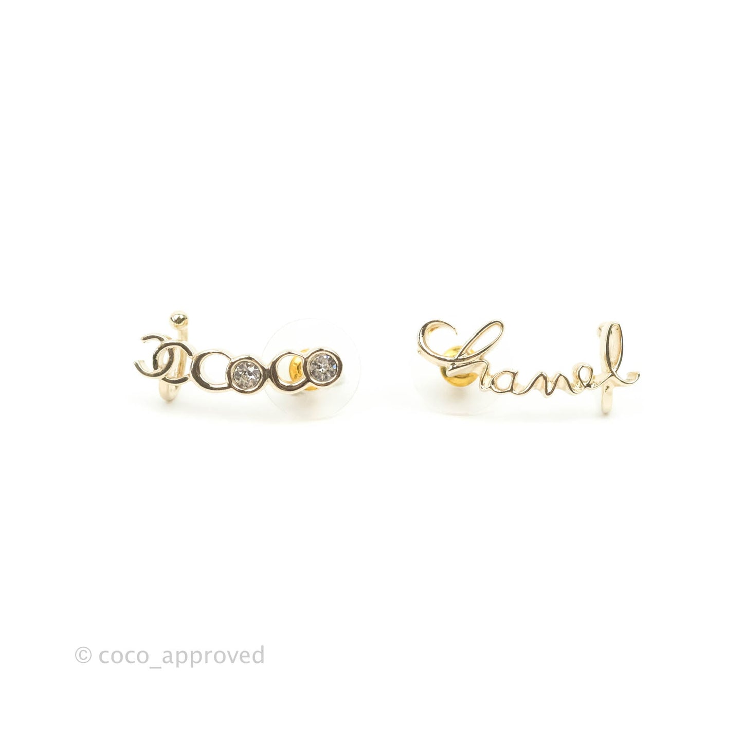 Chanel CC Coco Crystal Earrings Ear Cuff Gold Tone 22P