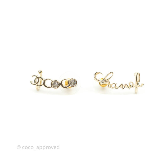 Chanel CC Coco Crystal Earrings Ear Cuff Gold Tone 22P