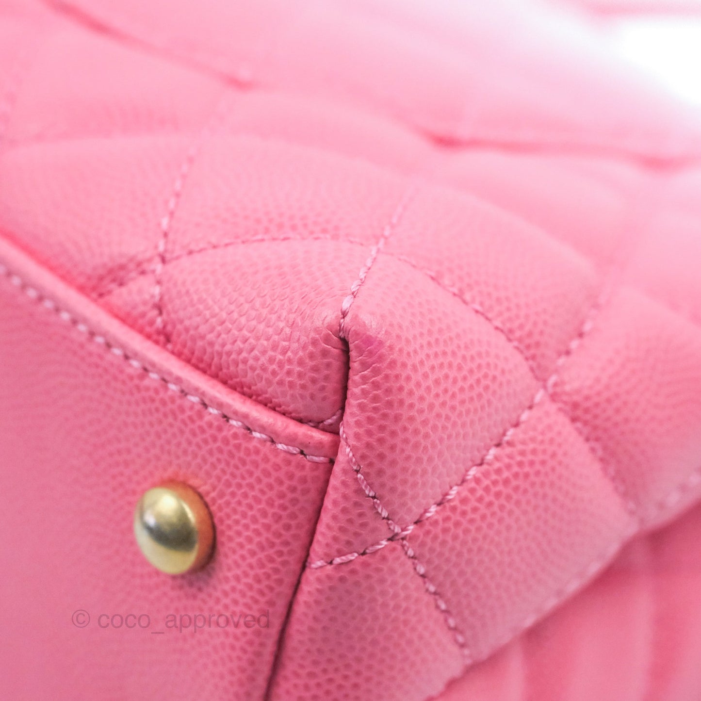 Chanel Small Coco Handle Quilted Pink Caviar Aged Gold Hardware Lizard Embossed Handle