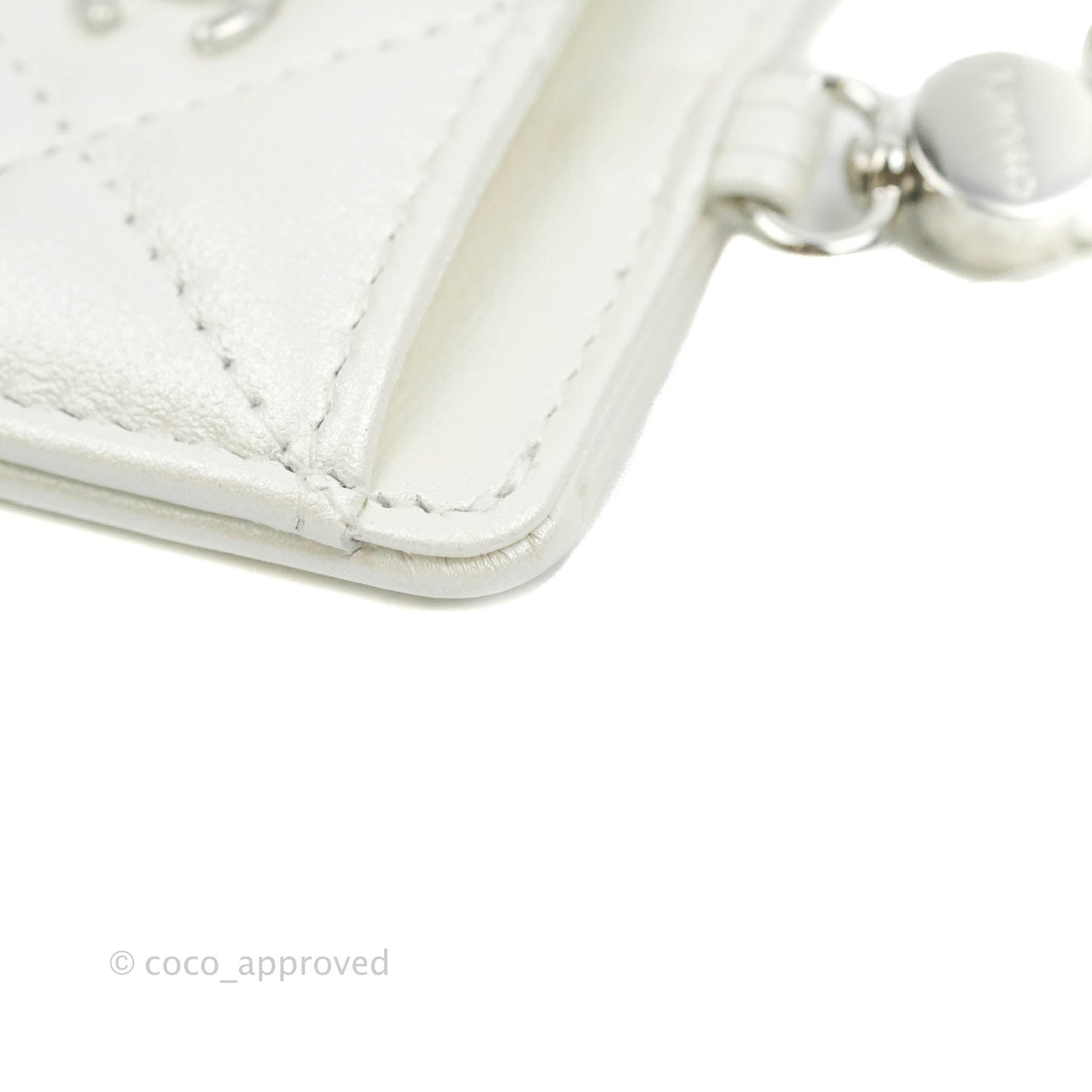 Chanel Classic Chain Card Holder Iridescent White Lambskin Silver Hardware